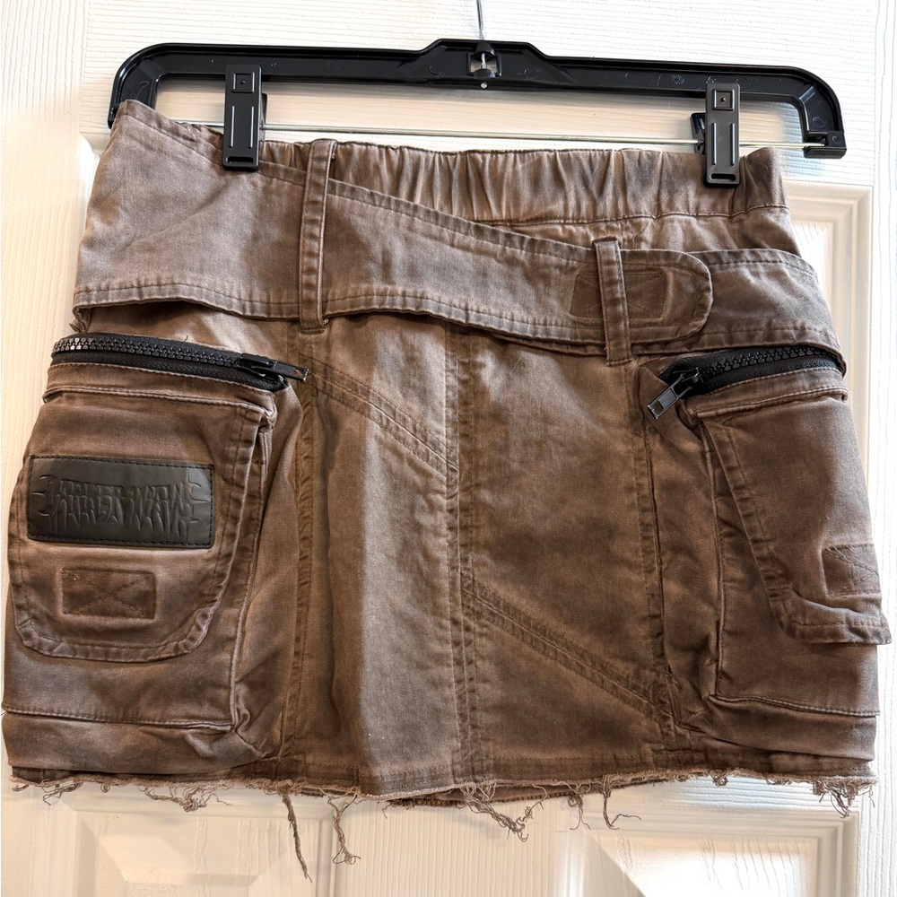 DARKER WAVS ATMOSPHERE WASHED BROWN CARGO SKIRTX